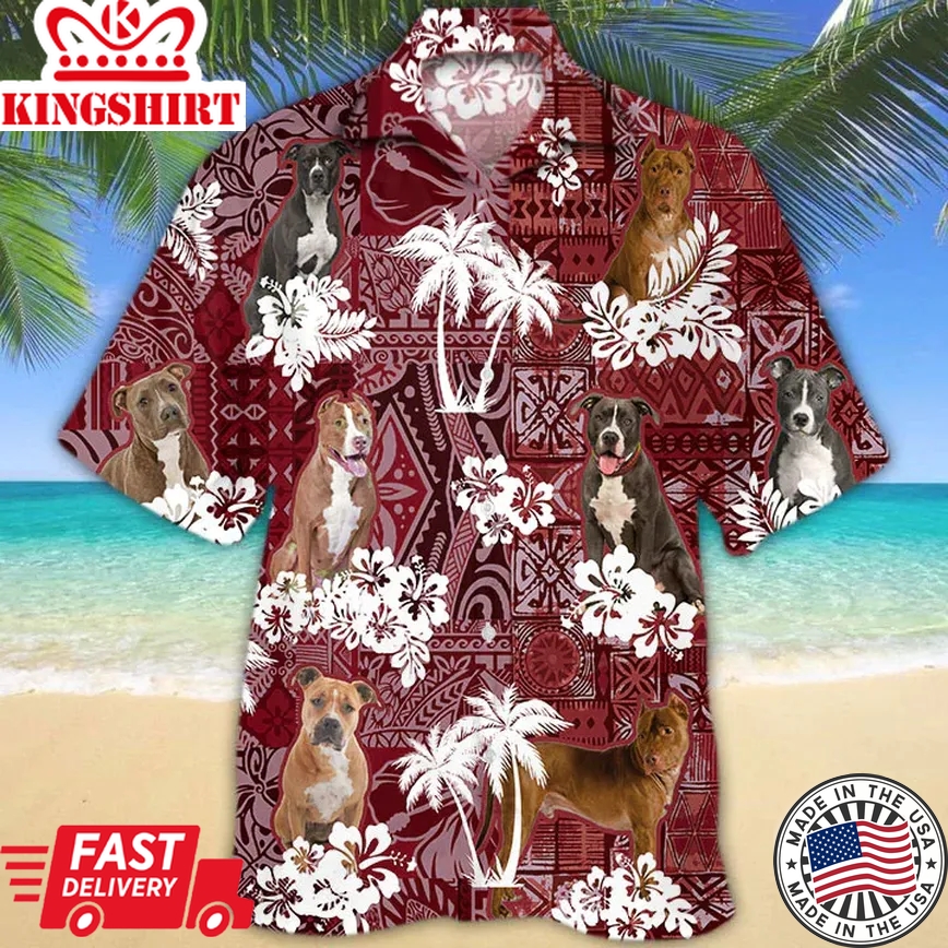 American Pit Bull Red Trendy Hawaiian Shirt, Trendy Hawaiian Shirt For Men, Women, Aloha Shirt For Summer