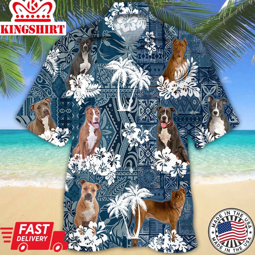 American Pit Bull Terrier Trendy Hawaiian Shirt, Dog Trendy Hawaiian Shirt Men, Short Sleeve Hawaiian Aloha Shirt