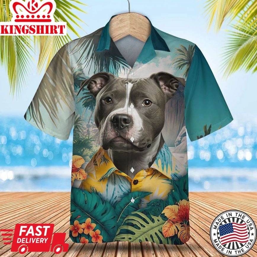 American Staffordshire Terrier Ai - 3D Tropical Trendy Hawaiian Shirt