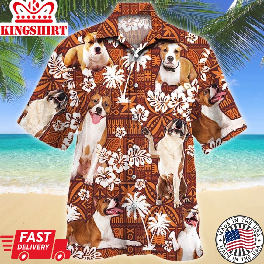 American Staffordshire Terrier Dog Lovers Red Tribal Pattern Hawaii Shirt, Dog Trendy Hawaiian Shirt Men