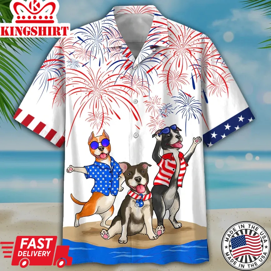 American Staffordshire Terrier Shirts Independence Day Is Coming, Men's Usa Patriotic Trendy Hawaiian Shirt