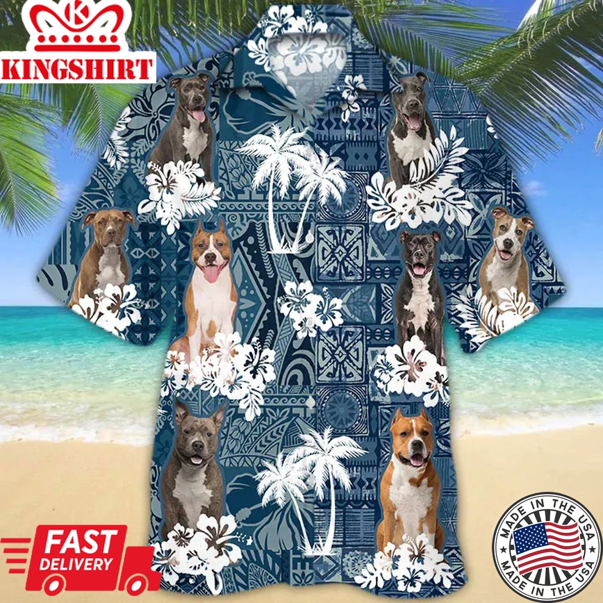 American Staffordshire Terrier Trendy Hawaiian Shirt, Dog Trendy Hawaiian Shirt Men, Short Sleeve Hawaiian Aloha Shirt