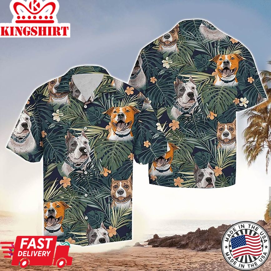 American Staffordshire Terrier Tropical Plants Hawaiian Aloha Beach Shirt