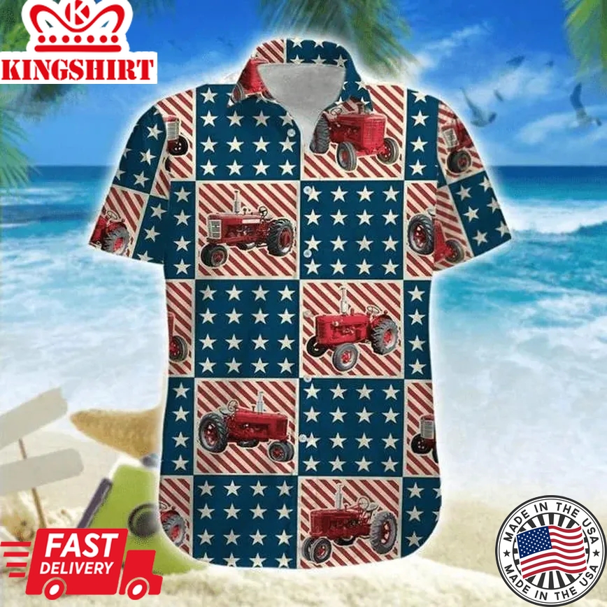 American Tractor 4Th Of July Trendy Hawaiian Shirt Aloha Shirt For Summer