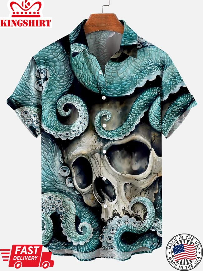 Ancient Abyss: Cthulhu Octopus Skull Hawaiian Shirt