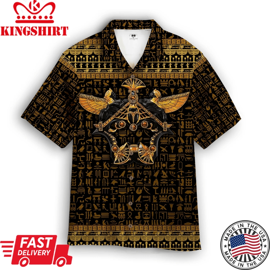 Ancient Egypt Scarab Beetle Golden Trendy Hawaiian Shirt