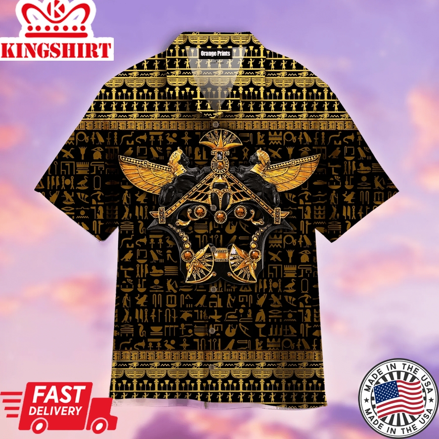 Ancient Egypt Scarab Beetle Golden Trendy Hawaiian Shirt For