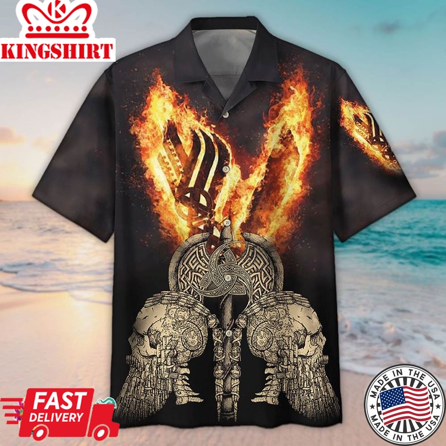 Ancient Viking Norse Mythology Skull And Fire Hawaiian Aloha Beach Shirt