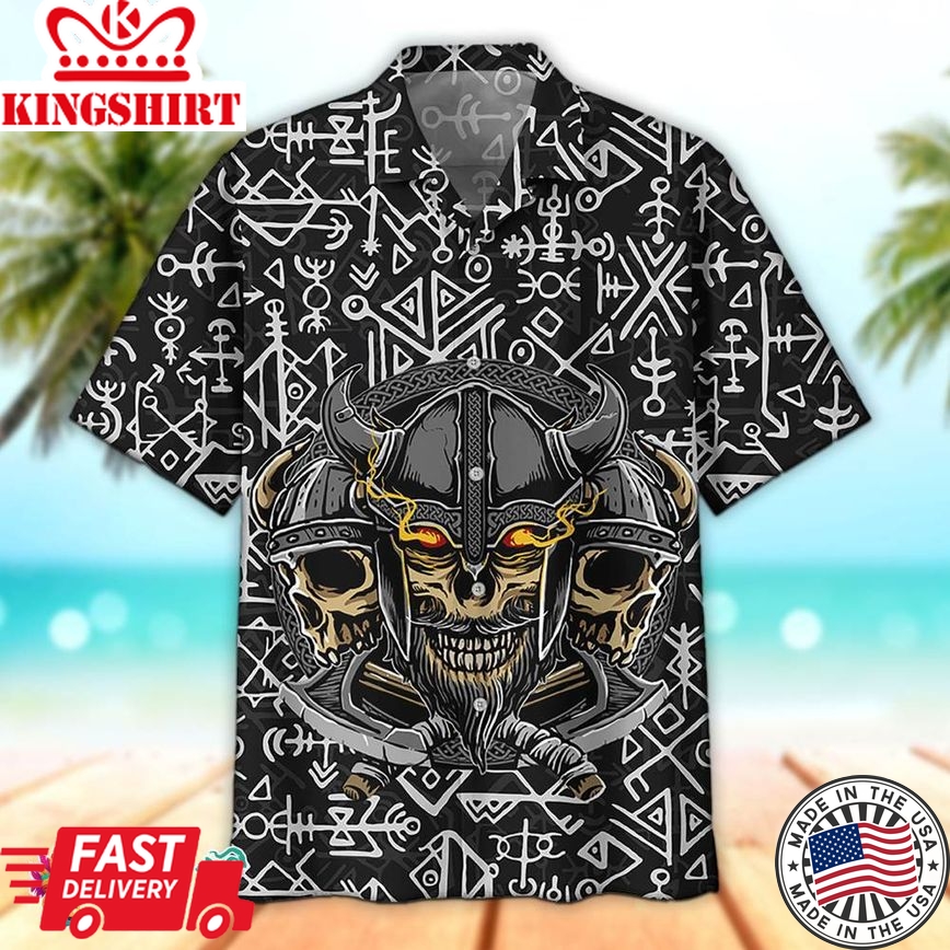 Ancient Viking Norse Mythology Skull Hawaiian Aloha Beach Shirt