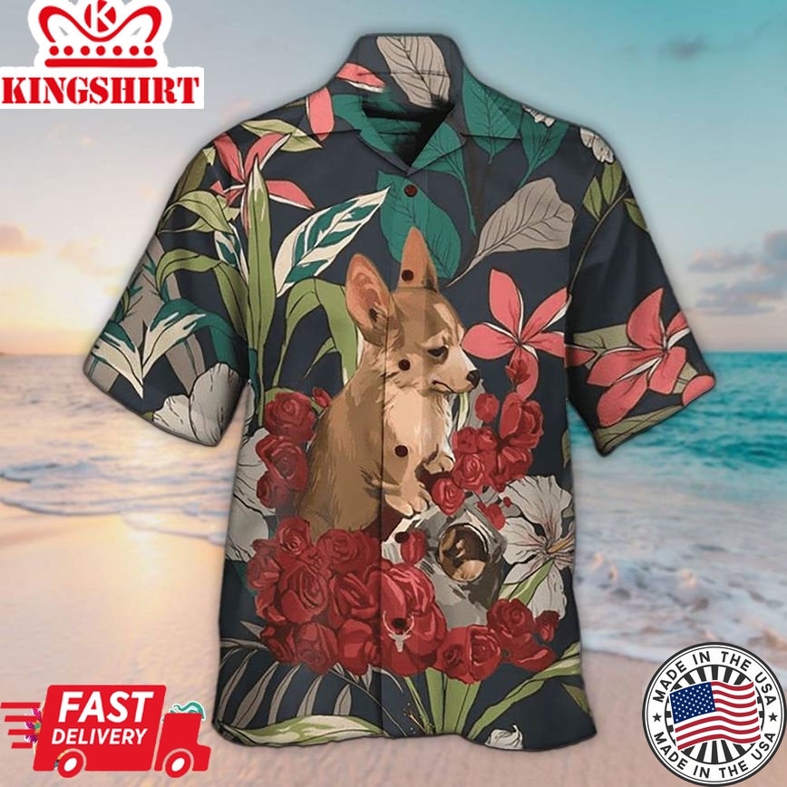 Angry Corgi Tropical Hawaiian Aloha Beach Shirt