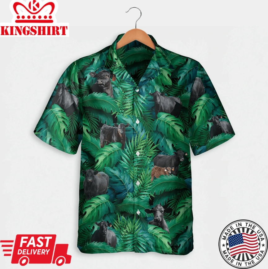 Angus Cattle In Forest Trendy Hawaiian Shirt, Summer Trendy Hawaiian Shirts For Men And Women Aloha Beach Shirt