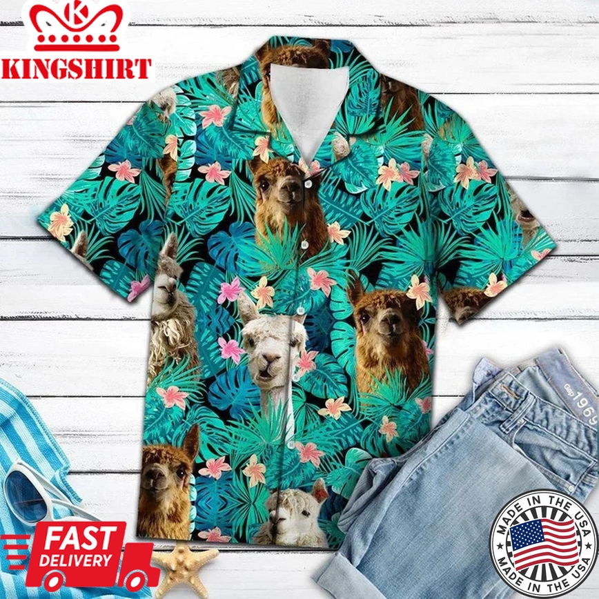 Animal Species Llama Tropical Jungle Trendy Hawaiian Shirt