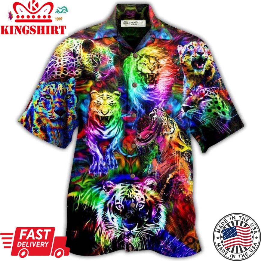 Animals King Of The Jungle Lion Tiger Leopard With Full Colors Hawaiian Shirt