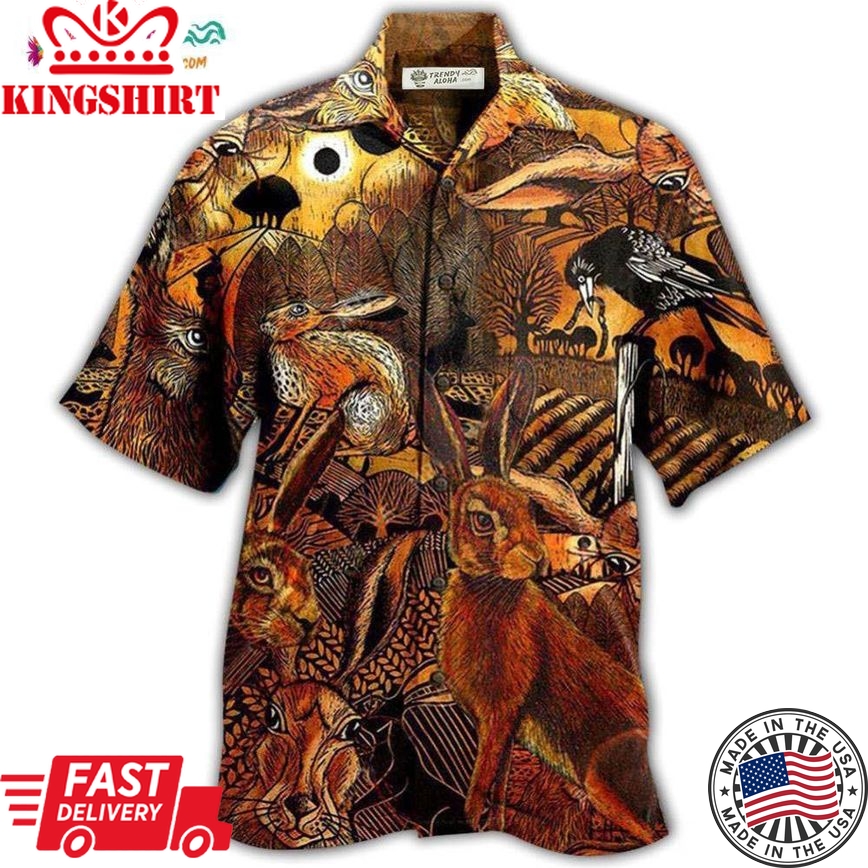 Animals Spooky Hares On The Fields Hawaiian Shirt