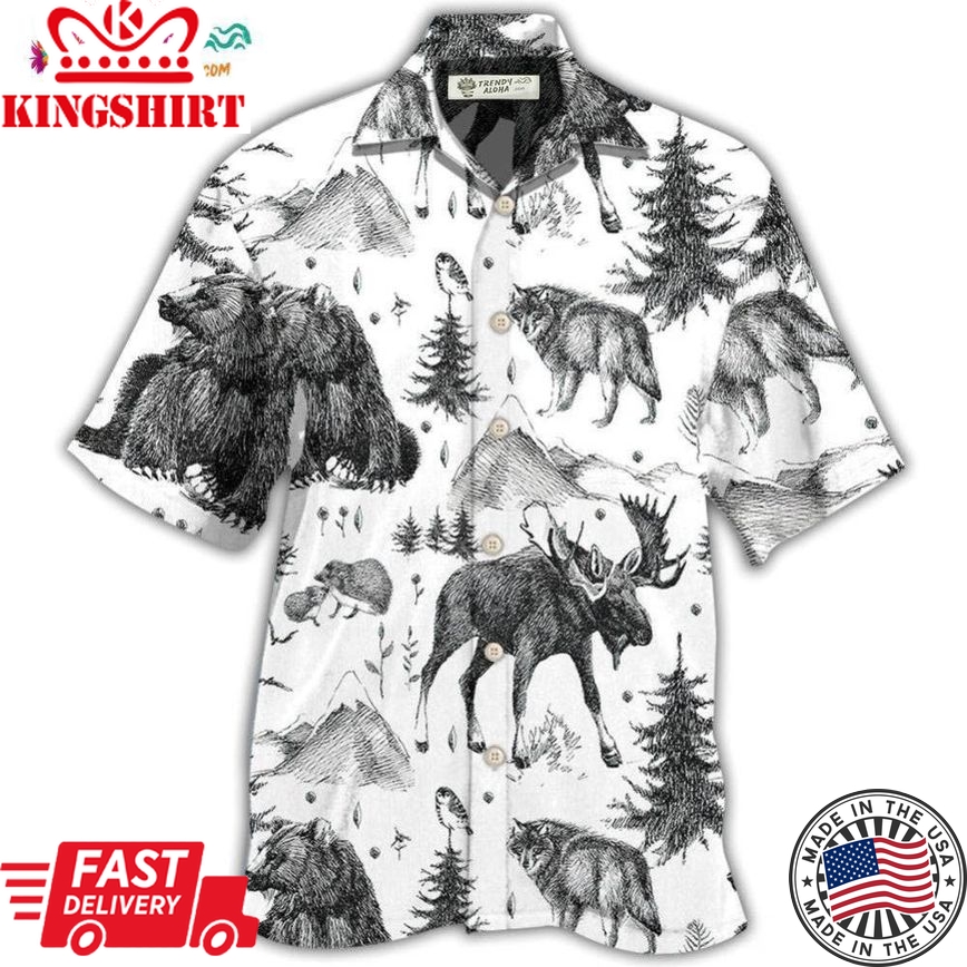 Animals Wild Black And White Hawaiian Shirt