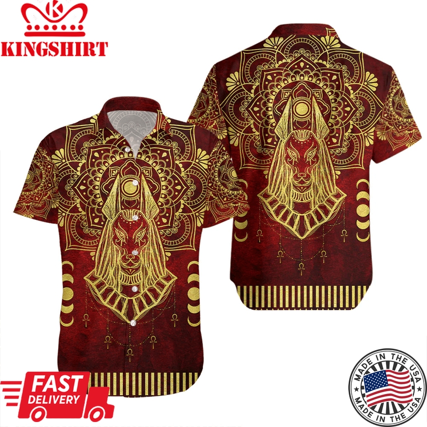 Anubis Pattern In Red Trendy Hawaiian Shirt