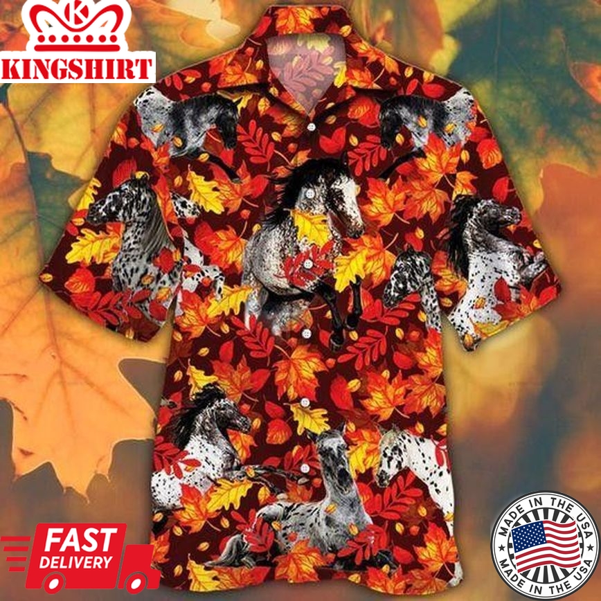 Appaloosa Horse Lovers Autumn Red Leaves Trendy Hawaiian Shirt, Horse Trendy Hawaiian Shirt For Summer Gifts