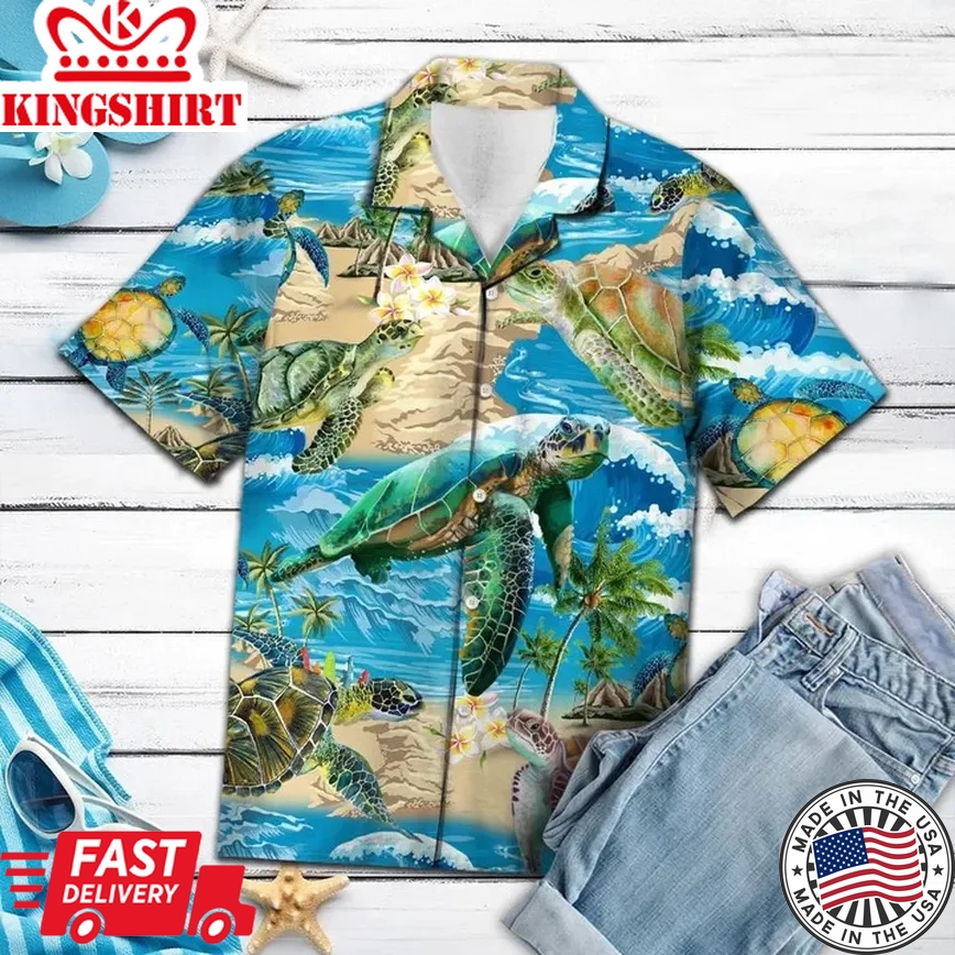 Appealing Turtle Beach Summer Vacation Pattern Trendy Hawaiian Shirt