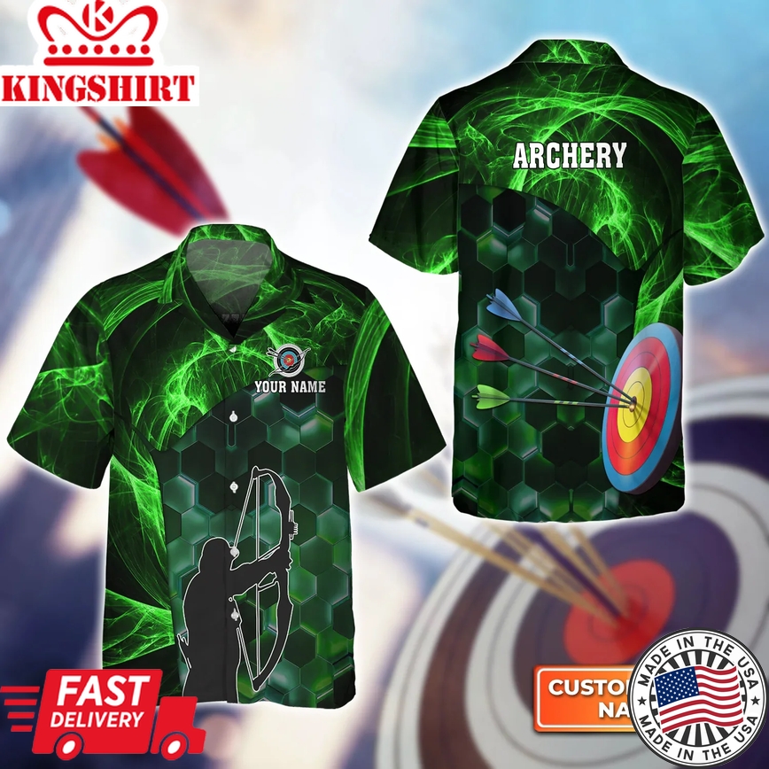 Archer And Target Board Green 3D Trendy Hawaiian Shirt, Gift For Archer Sport Lovers, Gift For Archer