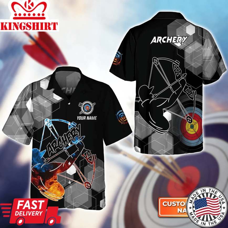 Archery Summer Short Sleeve Shirts Personalized Name 3D Target Bow Trendy Hawaiian Shirt, Gift For Archer Sport Lovers, Gift For Archer