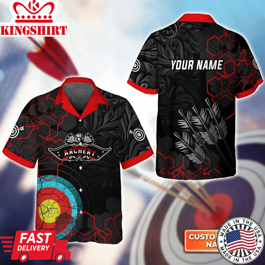 Archery Target Sign Black Pattern Personalized Name 3D Trendy Hawaiian Shirt Qb95 Gift For Archer