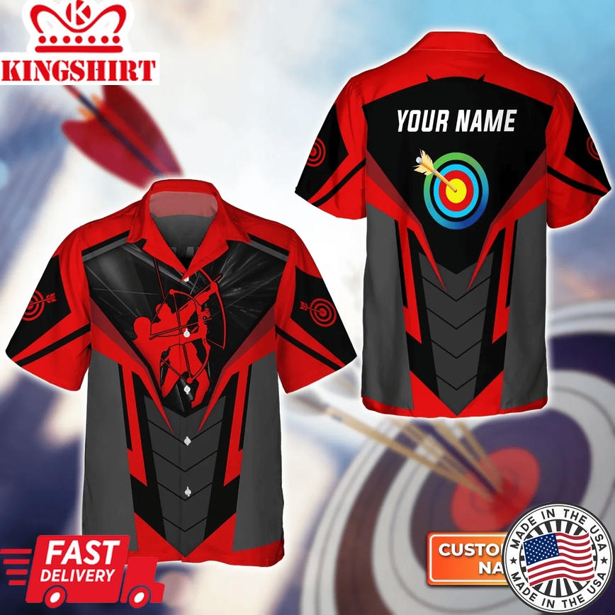 Archery Target Sign Colorful Personalized Name 3D Trendy Hawaiian Shirt Gift For Archer