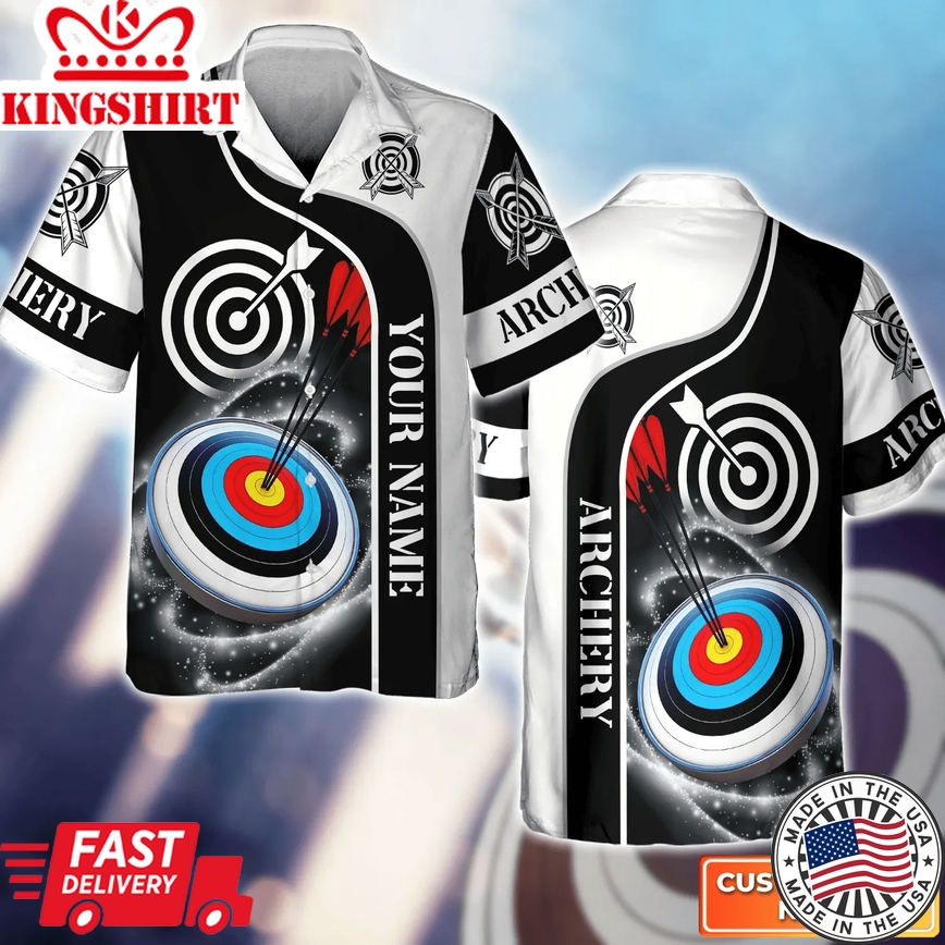 Archery Targets Black White Personalized Name 3D Trendy Hawaiian Shirt Gift For Archer, Gift For Archer Sport Lovers