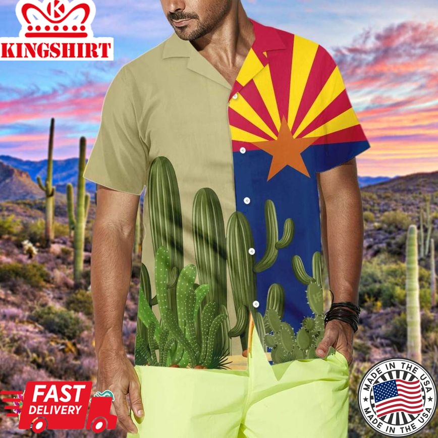 Arizona Flag Saguaro Hawaiian Shirt