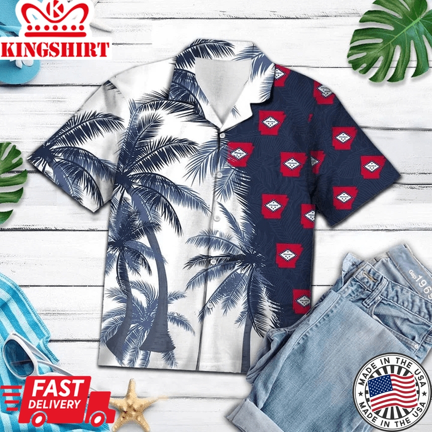 Arkansas Flag With Palm Trees Design Trendy Hawaiian Shirt