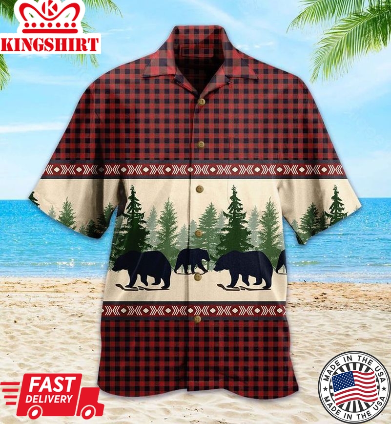 Arrowhead Plaid Bear Red Trendy Hawaiian Shirt 3D Summer Gifts