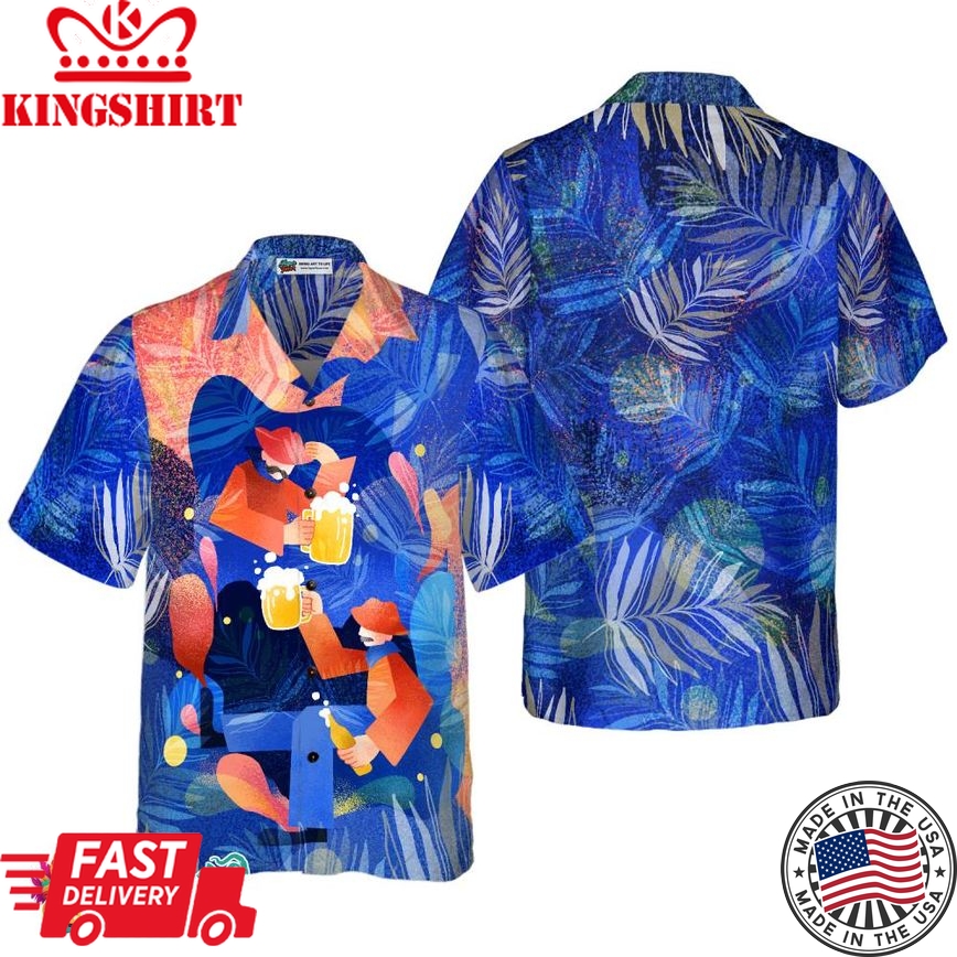 Artistic Beer Party Hawaiian Shirt For Men, Beer Lovers Aloha Shirts, Blue Tropical Shirt