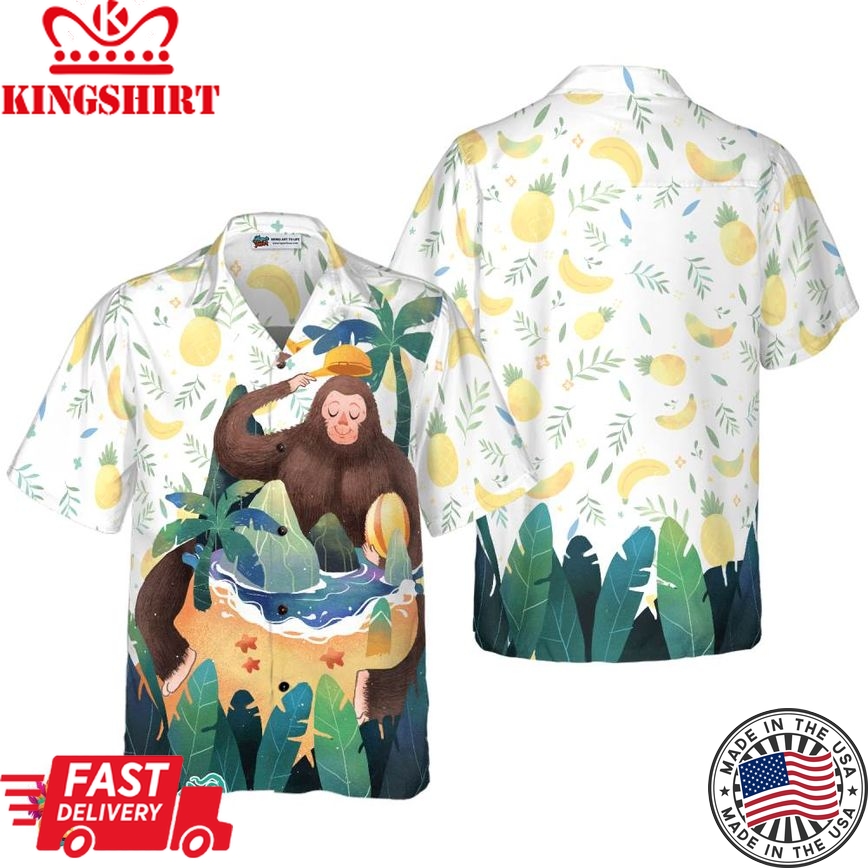 Artistic Bigfoot On The Beach Hawaiian Shirts For Men, Sasquatch Shirts