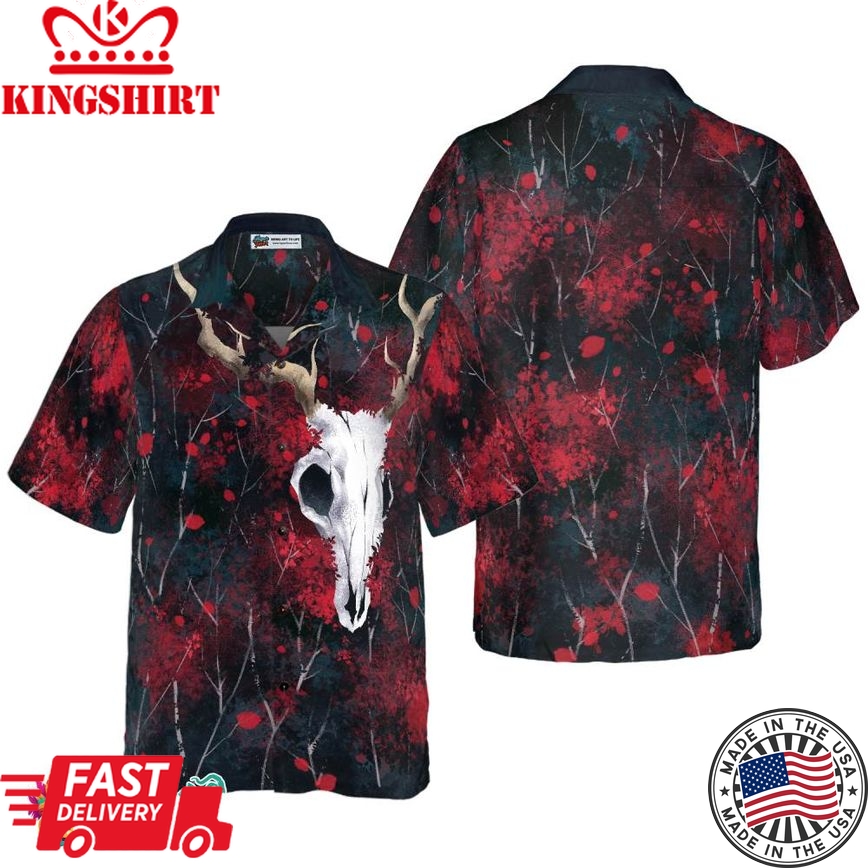 Artistic Gothic Skull Hawaiian Shirt For Men, Black And Red Goth Hawaiian Shirt