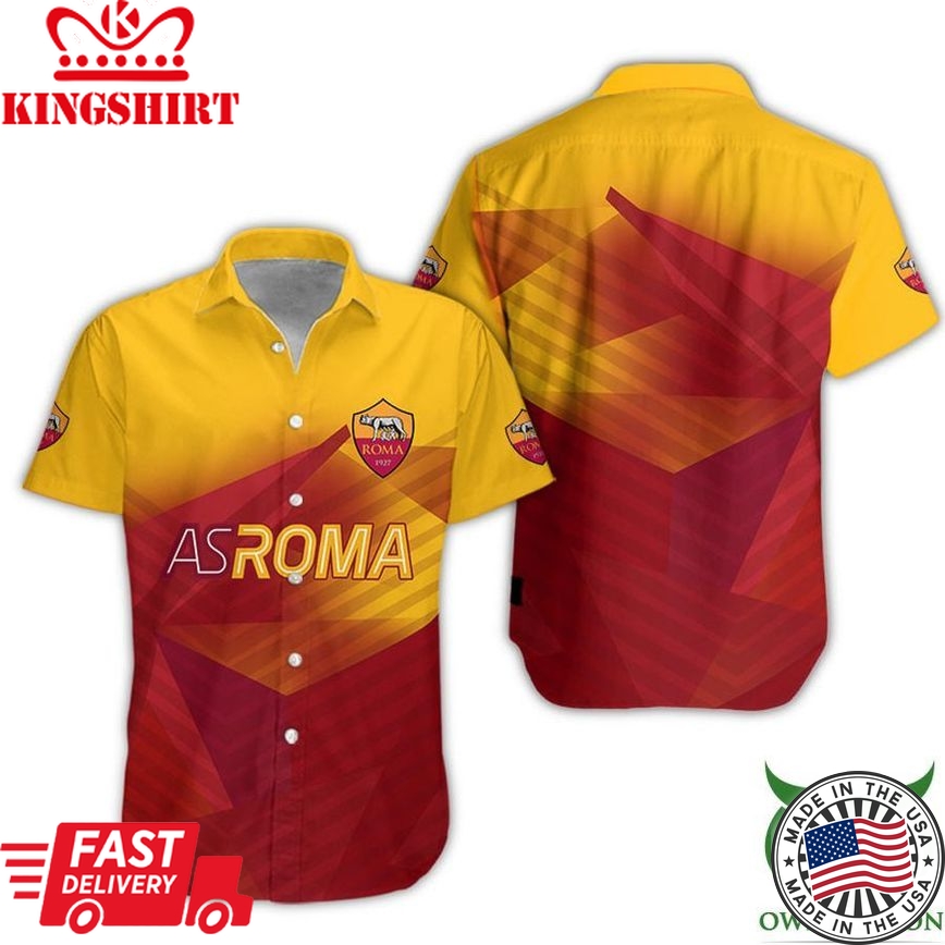 As Roma Red Yellow Hawaiian Trendy Hawaiian Shirt Aloha Shirt