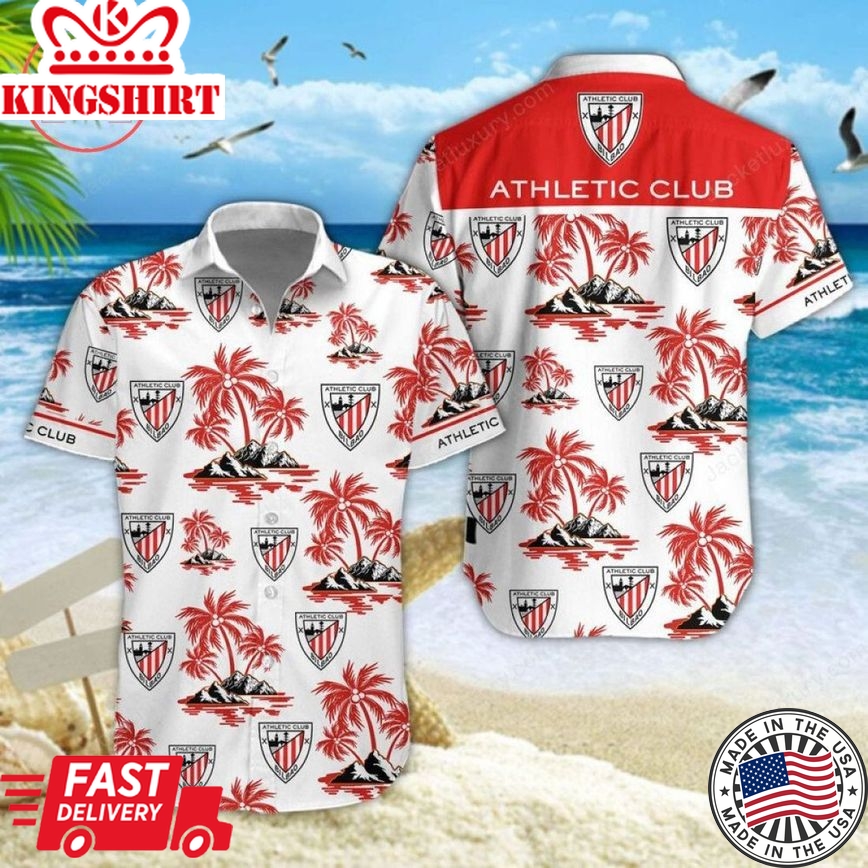 Athletic Bilbao Coconut Tree White Red Trendy Hawaiian Shirt Aloha Shirt