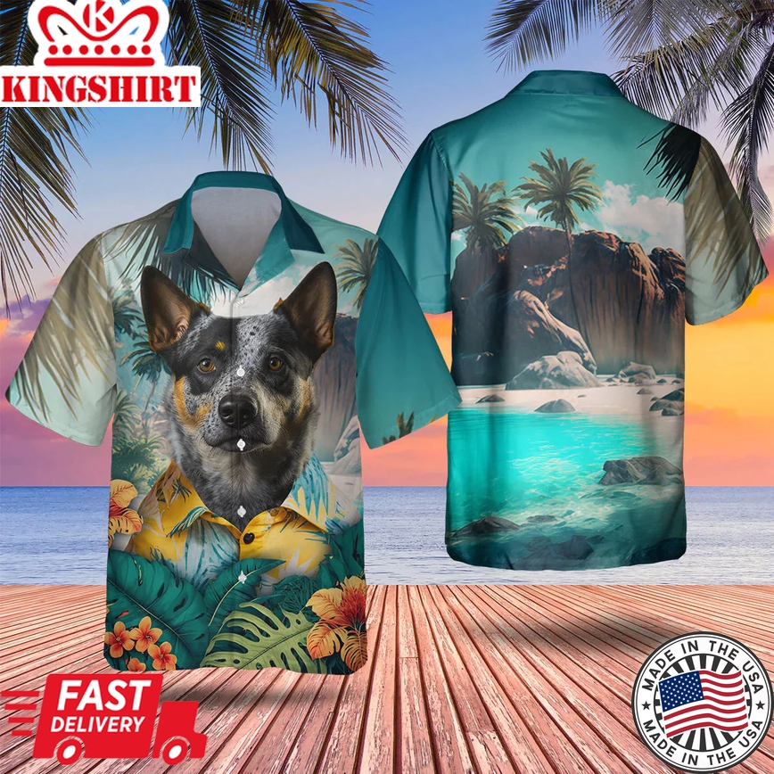 Australian Cattle 3D All Over Printed Trendy Hawaiian Shirt, Dog Trendy Hawaiian Shirt, Men's Hawaii Shirt, Summer Gifts For Dog Lover