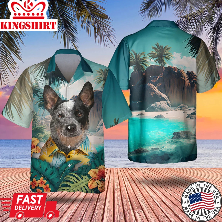 Australian Cattle Dog 3D All Over Printed Trendy Hawaiian Shirt, Dog Trendy Hawaiian Shirt, Men's Hawaii Shirt, Summer Gifts For Dog Lover