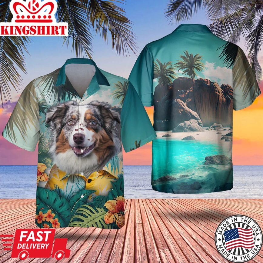 Australian Shepherd 3D Tropical Trendy Hawaiian Shirt, Dog Lover Trendy Hawaiian Shirt, Summer Gift For Men And Women