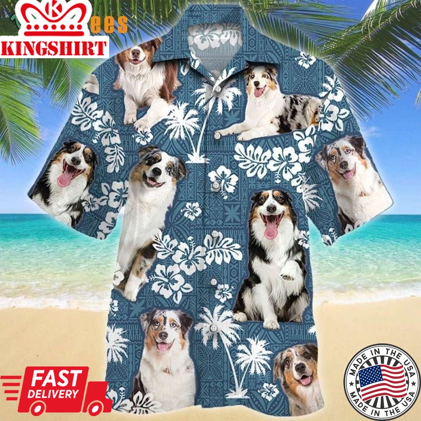 Australian Shepherd Dog Blue Tribal Trendy Hawaiian Shirt, Dog Trendy Hawaiian Shirt Perfect Gifts For Your Loved Ones