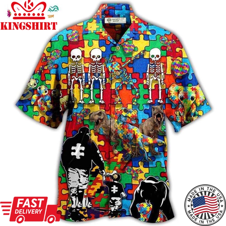 Autism Awareness It'S Ok To Be Different Dad And Son Hawaiian Shirt