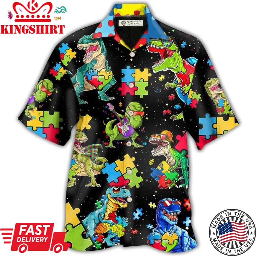 Autism Dinosaur Black Hawaiian Shirt