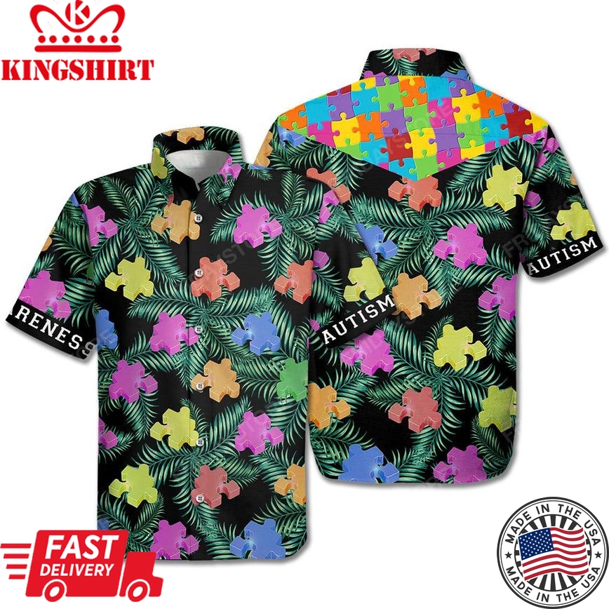 Autism Hawaii Shirt Autism Awareness Color Puzzle Piece Aloha Shirt Autism Shirt