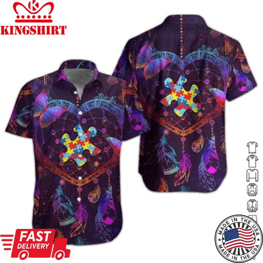 Autism Hawaii Shirt Dreamcatcher Butterfly Autism Puzzle Piece Hawaiian Shirt