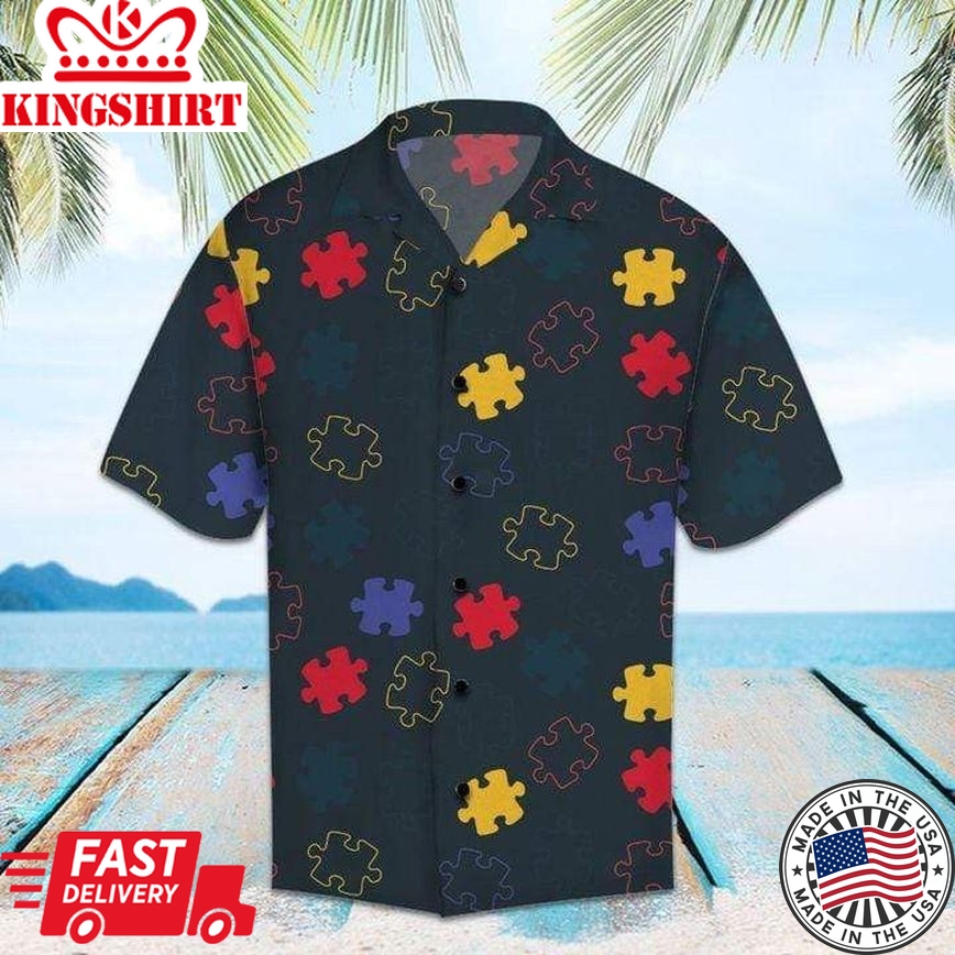 Autism Trendy Hawaiian Shirt Autism Puzzle Piece Pattern Hawaii Aloha Shirt