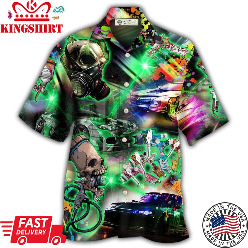 Auto Body Painter Amazing Skull Colorful Hawaiian Shirt