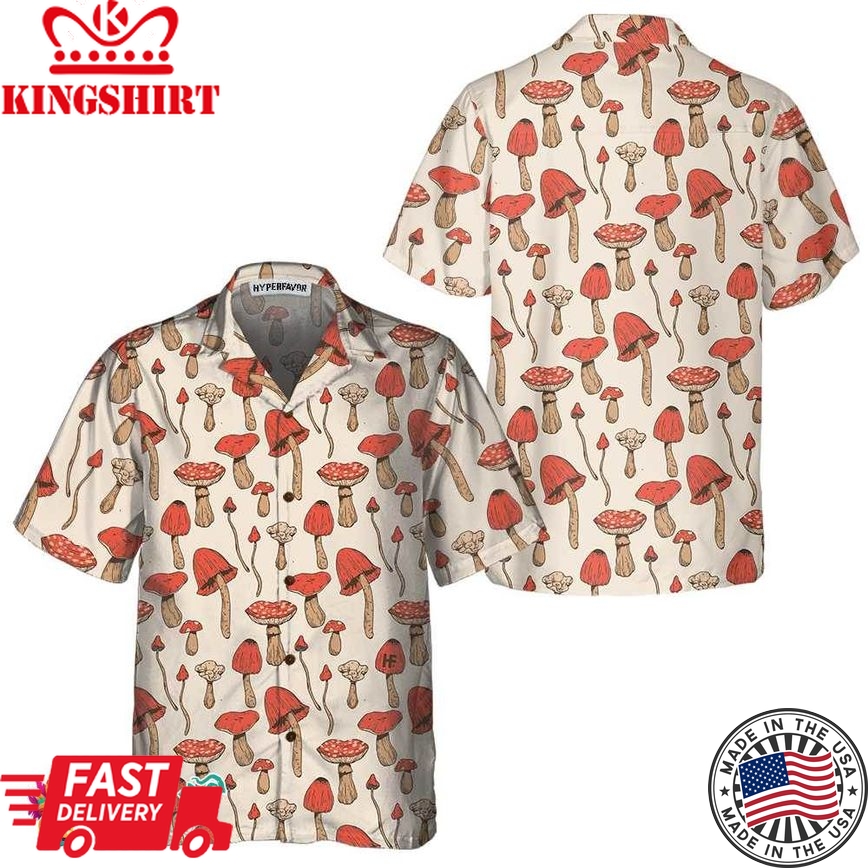 Autumn Mushrooms Hawaiian Shirt, Short Sleeve Mushtroom Shirt For Men & Women