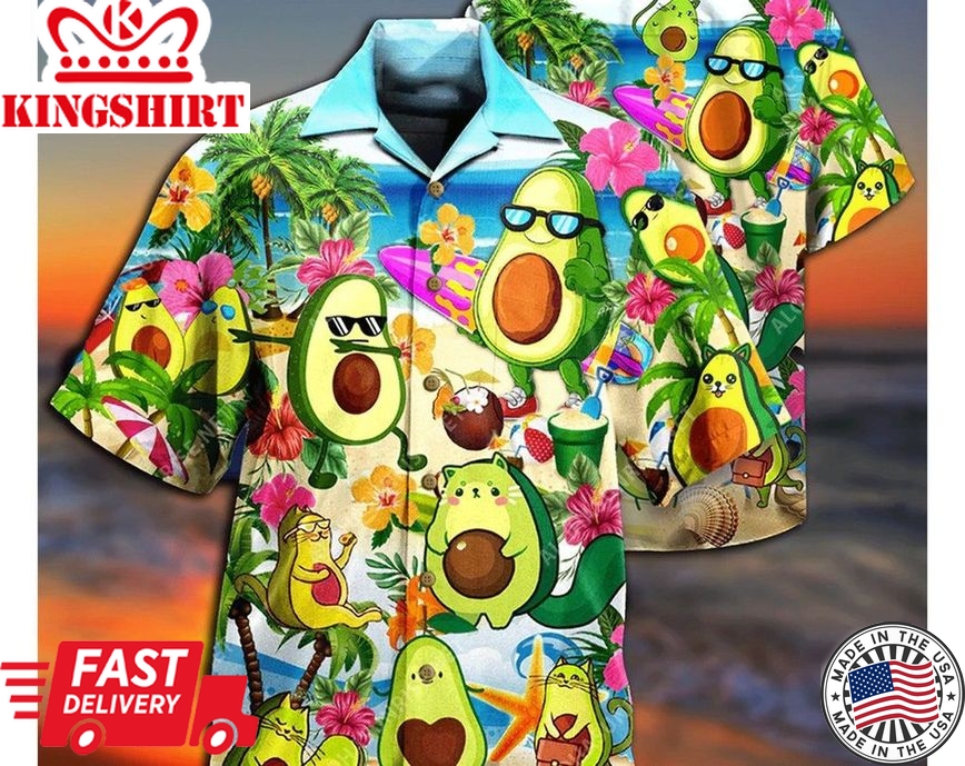 Avocado Chilling By The Beach Trendy Hawaiian Shirt, Tropical Beach Shirt Button Down Shirt, Gift For Family, Hawaiian Set Gift,Hawaii Shirt Party