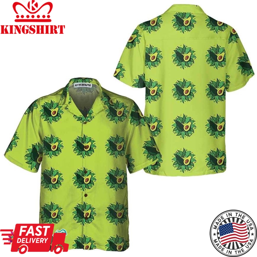 Avocado On Light Green Hawaiian Shirt, Funny Avocado Shirt, Short Sleeve Avocado Print Shirt