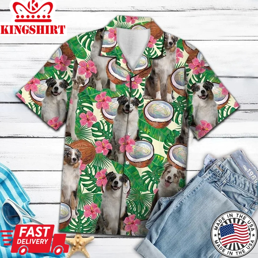 Awesome Australian Shepherd Tropical Coconut Pattern Trendy Hawaiian Shirt, New Trendy Hawaiian Shirt