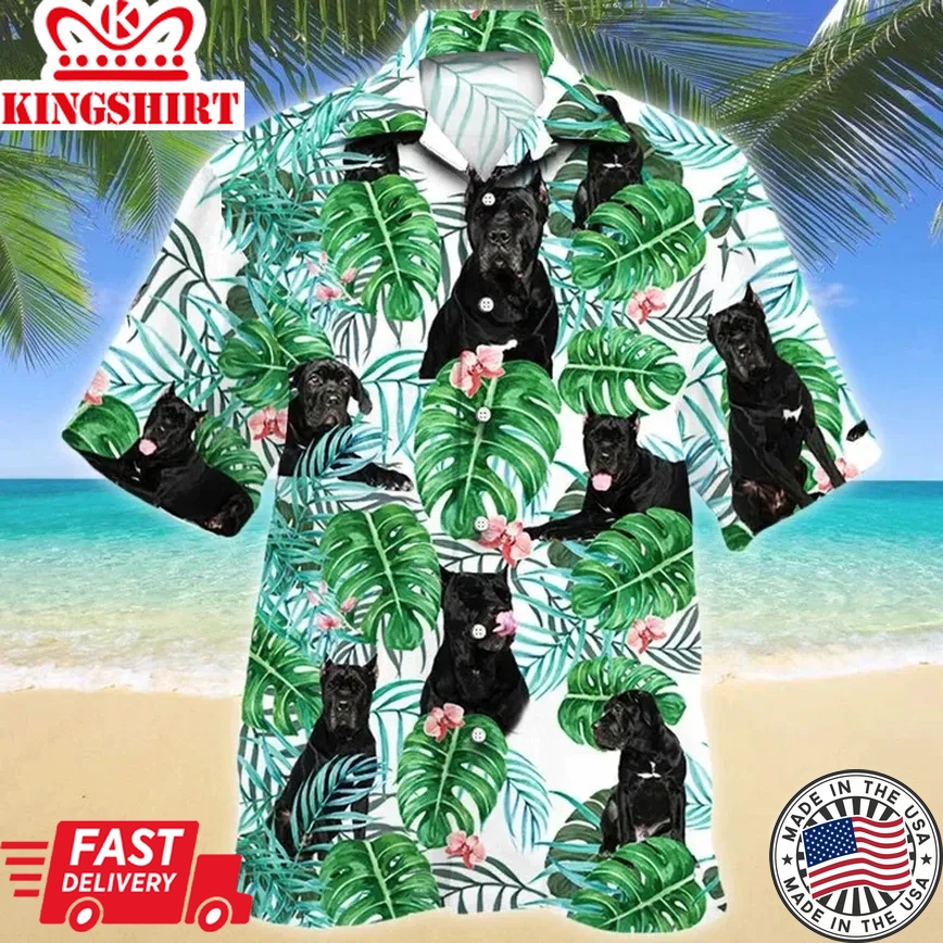 Awesome Black Cane Corso Dog Tropical Plant Trendy Hawaiian Shirt